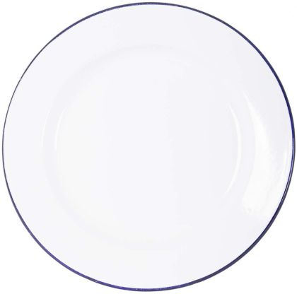 Assiette En Email Blanc/bleu