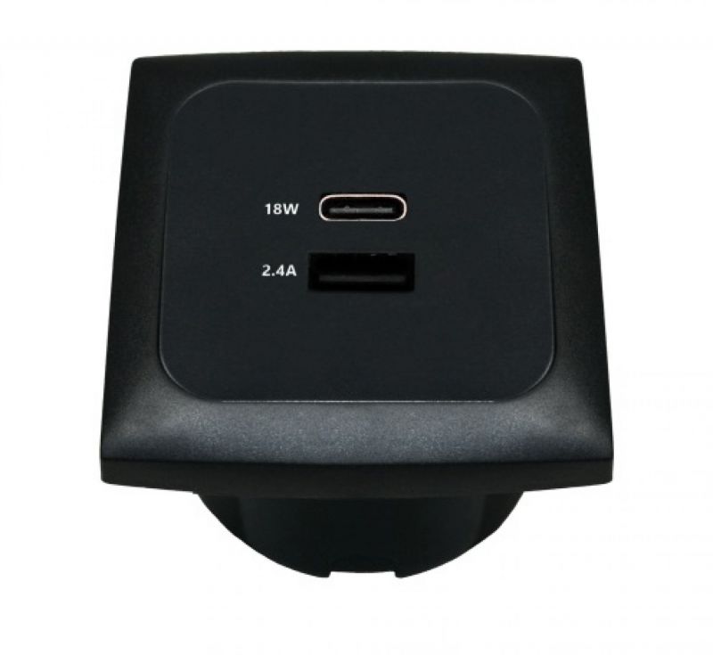 Prise Encastrable Usb A & C Noir