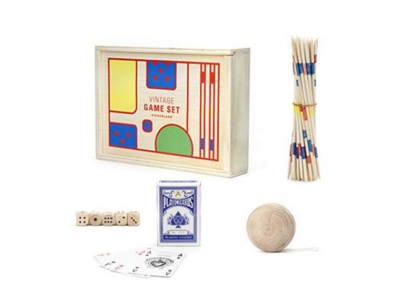 Kikkerland Vintage Game Set spelset met kaarten, dobbelstenen en yo-yo
