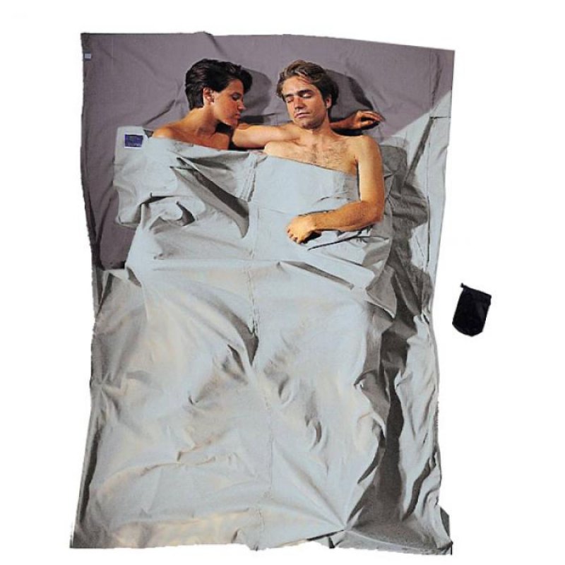 COCOON TravelSheet Double cotton sleeping bag liner 2-person grey/blue