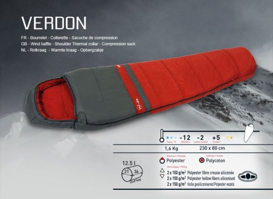 Wilsa Verdon mummy sleeping bag grey/red