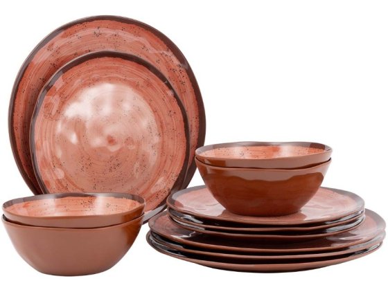 Bo-Camp Halo 12-teiliges Melamin-Geschirrset clay